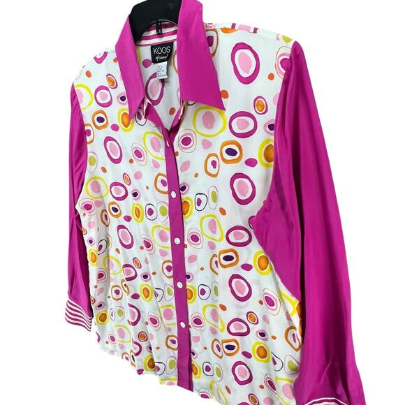 Koos Of Course Vintage Blouse Womens L Pink White Silk Abstract 90s Retro Top - Picture 2 of 14